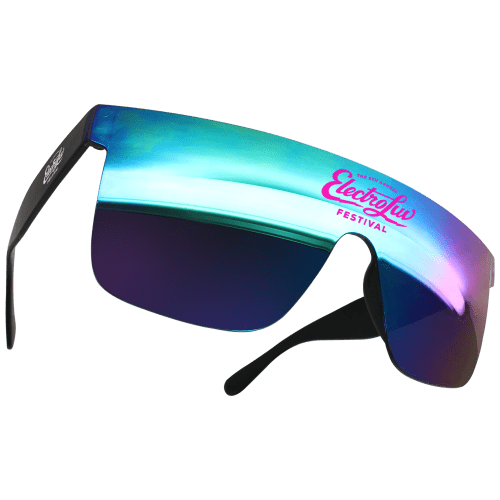Promotional Shield Sunglasses in Black printed with your logo from Total Merchandise