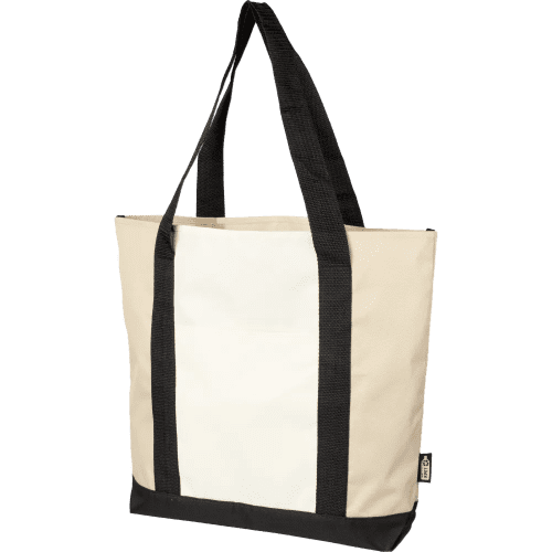 Custom Printed RPET Tote Bag in Beige/Black branded with your logo from Total Merchandise