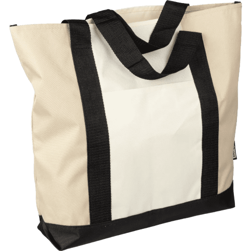 Personalisable RPET Tote Bag in Beige/Black branded with your logo from Total Merchandise