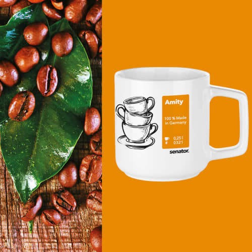 Promotional Amity 250ml Porcelain Mug in White printed with your logo from Total Merchandise