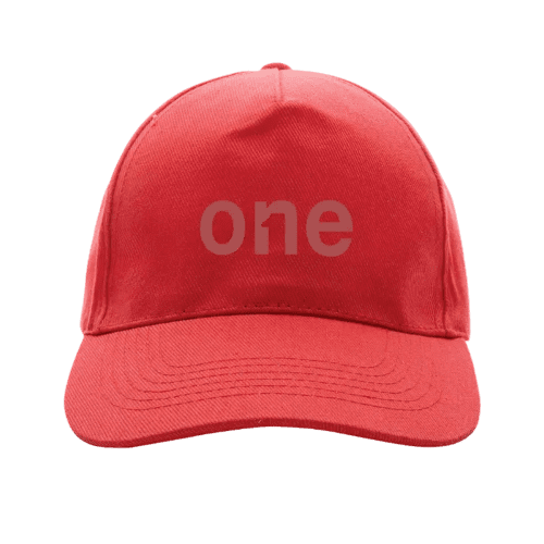 Printed Impact 5 Panel Recycled Cotton Cap with AWARE™ Tracer in Luscious Red from Total Merchandise