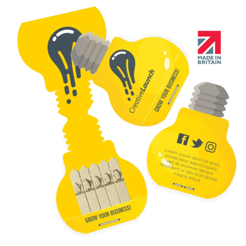 Promotional printed Light Bulb Shaped Seedsticks in White with a design from Total Merchandise