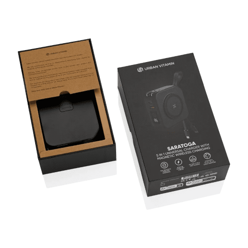 Promotional Urban Vitamin Saratoga 5-in-1 20W Universal Charger in Black from Total Merchandise