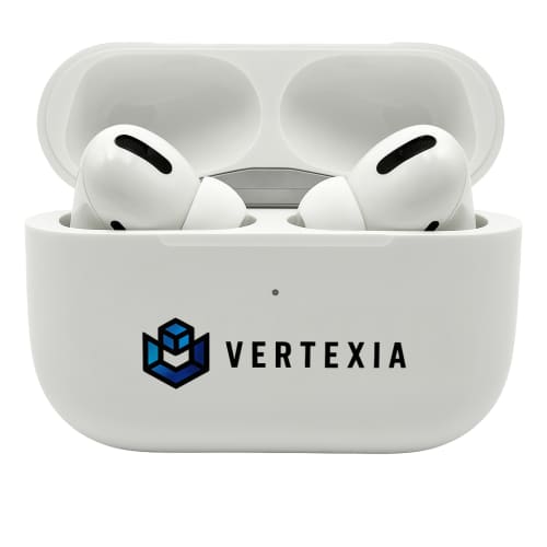 Branded wireless Qi Earphones in White and case from Total Merchandising