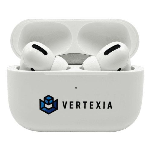 Branded wireless Qi Earphones in White and case from Total Merchandising