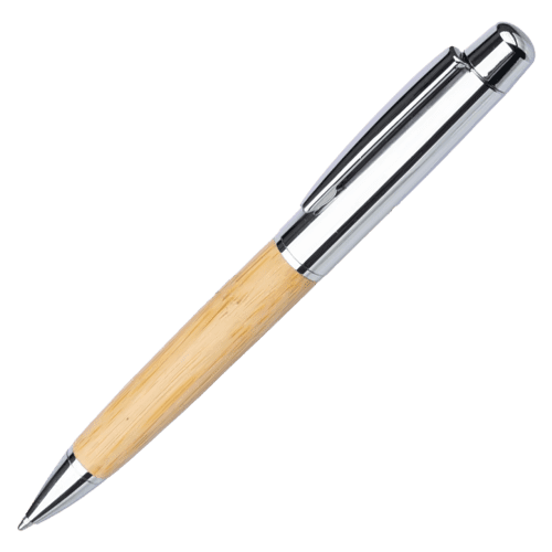Logo Branded Stainless Steel Bamboo Twist Ballpen in Tube in Silver from Total Merchandise