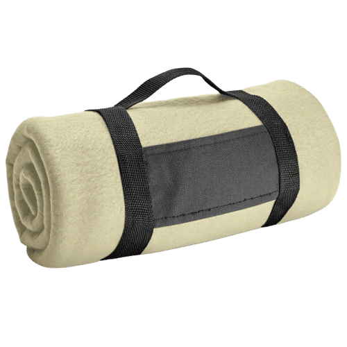 Promotional Fleece Blanket with Removable Handle in Beige from Total Merchandise