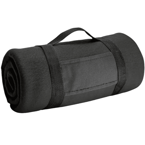 Custom Printed Fleece Blanket with Removable Handle in Black from Total Merchandise