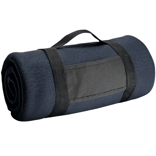 Promotional printed Fleece Blanket with Removable Handle in Blue from Total Merchandise