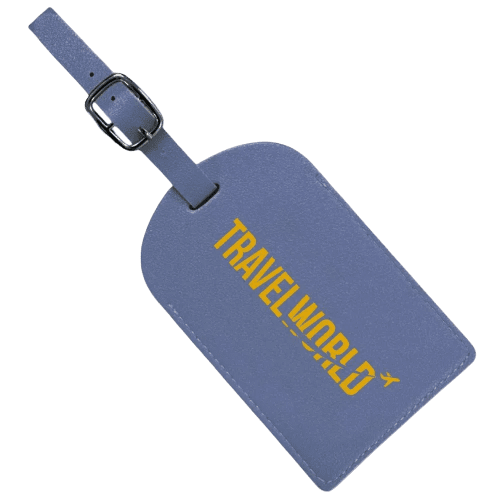 Logo Printed PU Leather Luggage Tag in Blue printed with your logo from Total Merchandise