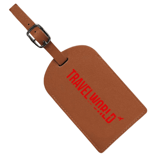Custom Branded PU Leather Luggage Tag in Brown printed with your logo from Total Merchandise