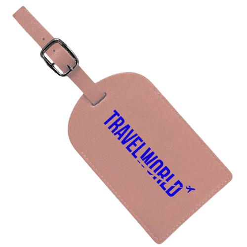 Logo Branded PU Leather Luggage Tag in Pink printed with your logo from Total Merchandise