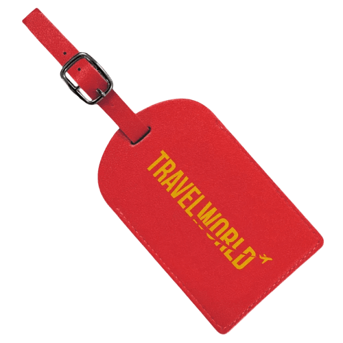 Logo Printed PU Leather Luggage Tag in Red printed with your logo from Total Merchandise