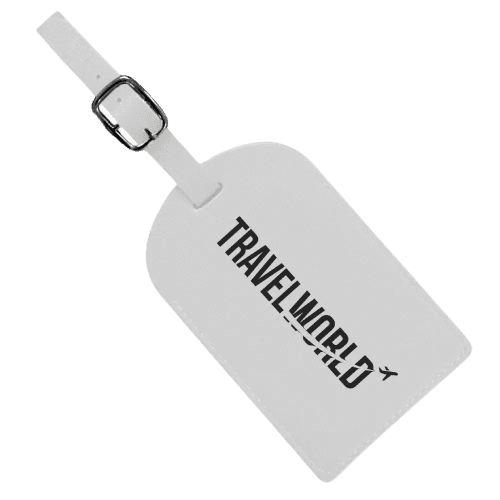 Custom Printed PU Leather Luggage Tag in White printed with your logo from Total Merchandise