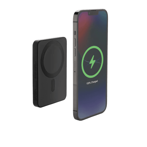 Promotional RCS Recycled Plastic 5000mAh Magnetic Powerbank in Black from Total Merchandise