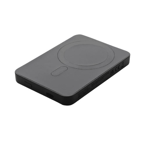 Personalisable RCS Recycled Plastic 5000mAh Magnetic Powerbank in Black from Total Merchandise