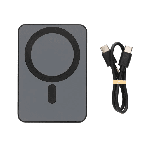 Logo Branded RCS Recycled Plastic 5000mAh Magnetic Powerbank in Black from Total Merchandise