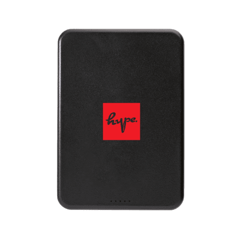 Logo Printed RCS Recycled Plastic 5000mAh Magnetic Powerbank in Black from Total Merchandise