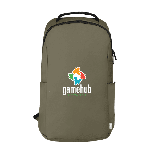 Promotional Waterproof Recycled Backpacks in Green printed with your logo from Total Merchandise