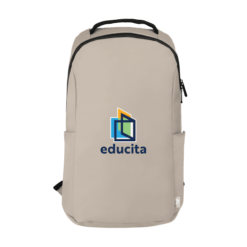 Personalised Waterproof Recycled Backpack in Warm Grey printed with your logo from Total Merchandise