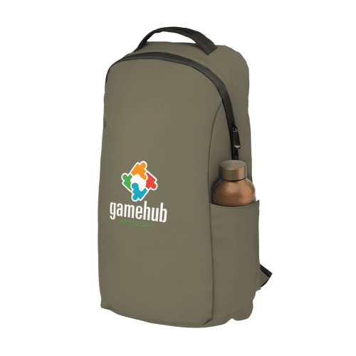 Custom Printed Waterproof Recycled Backpacks in Green printed with your logo from Total Merchandise