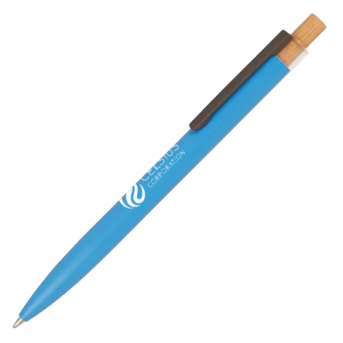 Logo Branded Refresh Recycled Ball Pen in Cyan branded with your logo from Total Merchandise