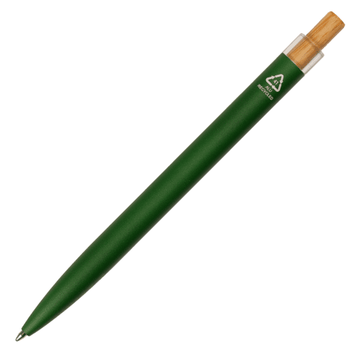Logo Printed Refresh Recycled Ball Pen in Green printed with the recycled logo on the back of the pen