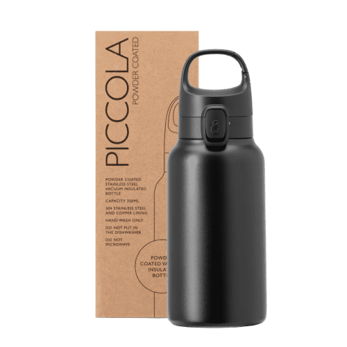 Personalisable Piccola Insulated Stainless Steel Bottle in Black from Total Merchandise