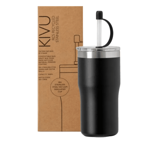 Promotional Kivu 500ml Recycled Insulated Cup in Black printed with your logo from Total Merchandise