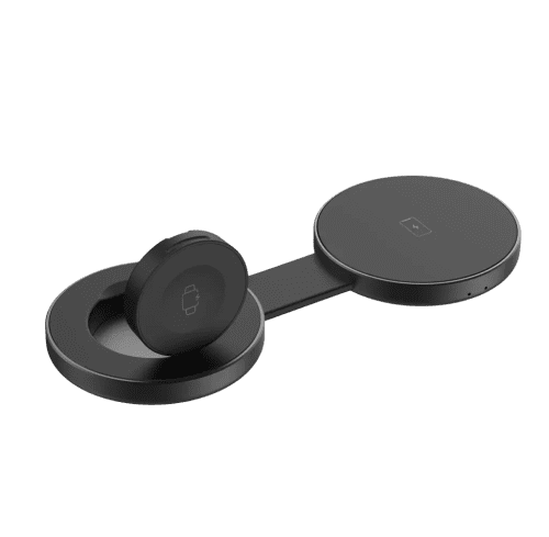 Customisable Noir Clam Wireless Charger in Black branded with your logo from Total Merchandise