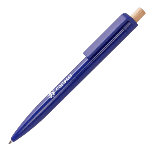 Customisable Glossy Recycled Ballpen in Blue printed with your company logo from Total Merchandise