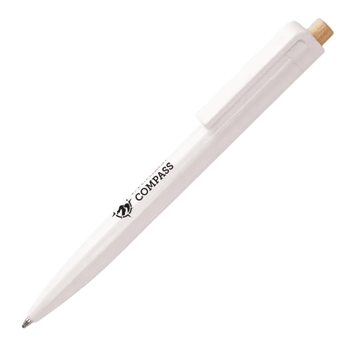 Logo Branded Glossy Recycled Ballpen in White printed with your company logo from Total Merchandise