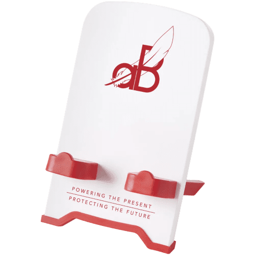 Logo Printed Dok Phone Stands in Red/White branded with your logo from Total Merchandise