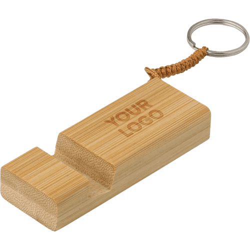 Custom Branded Bamboo Keychain Phone Stand in Bamboo with your logo from Total Merchandise