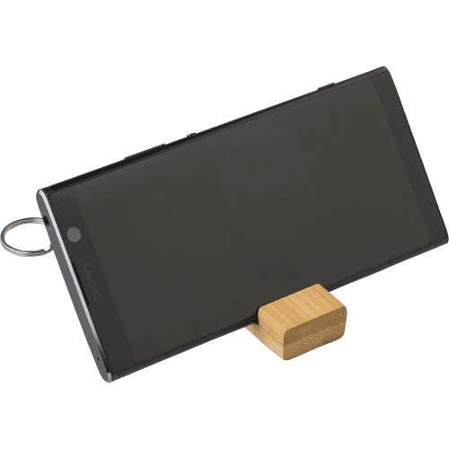 Customisable Bamboo Keychain Phone Stand in Bamboo with your logo from Total Merchandise