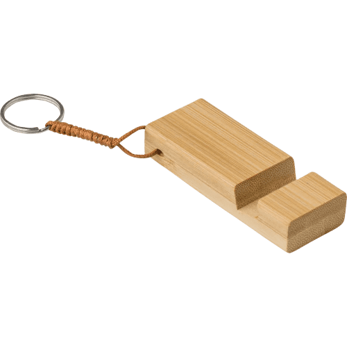 Promotional Bamboo Keychain Phone Stand in Bamboo with your logo from Total Merchandise