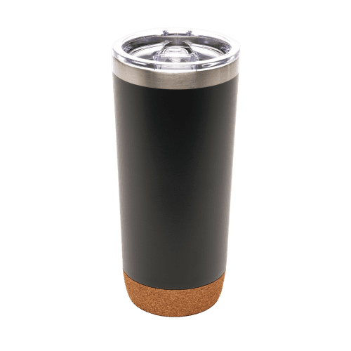Personalisable 650ml Vinci Recycled Stainless Steel Tumbler in Black/Cork branded withy our logo
