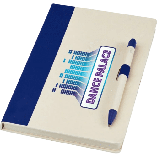 Custom Printed Dairy Dream Recycled Milk Carton A5 Notebook & Pen Set in Blue from Total Merchandise