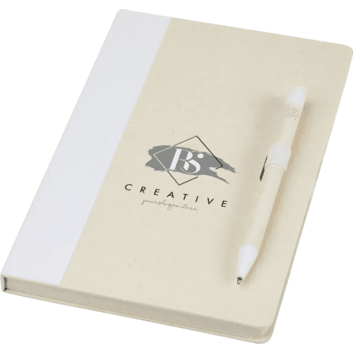 Logo Branded Dairy Dream Recycled Milk Carton A5 Notebook & Pen Set in White from Total Merchandise