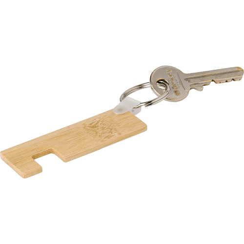 Customisable Bamboo Keyring & Phone Holder in Brown branded with your logo from Total Merchandise