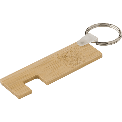 Promotional Bamboo Keyring & Phone Holder in Brown branded with your logo from Total Merchandise