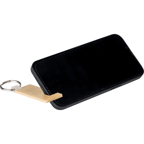 Custom Branded Bamboo Keyring & Phone Holder in Brown branded with your logo from Total Merchandise