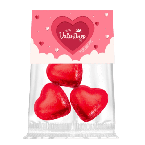 Customisable Red Foil Wrapped Praline Hearts with Eco Info Card in White from Total Merchandise