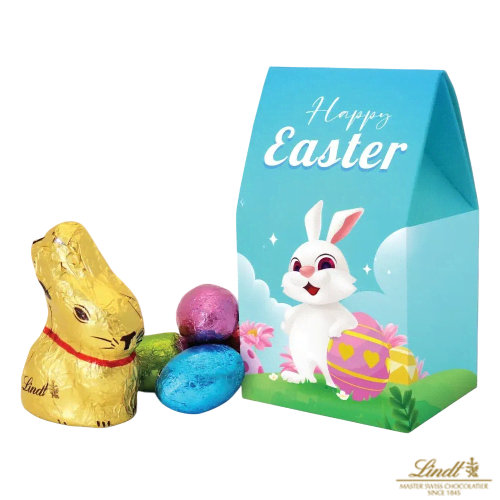 Custom Branded Lindt Bunny Easter House Box printed with your company logo from Total Merchandise