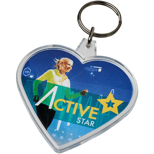 Customisable Heart Shaped Keyring in Transparent printed with your logo from Total Merchandise