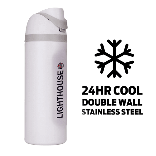 Promotional Safety Lock Fusion Metal Bottle in White branded with your logo from Total Merchandise