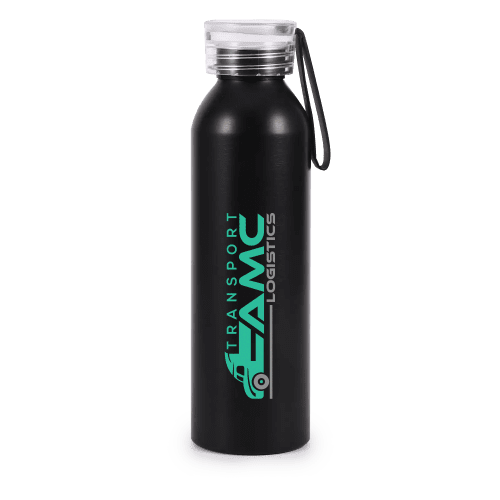Custom Recycled Aluminium Water Bottle in Black with a design from Total Merchandise