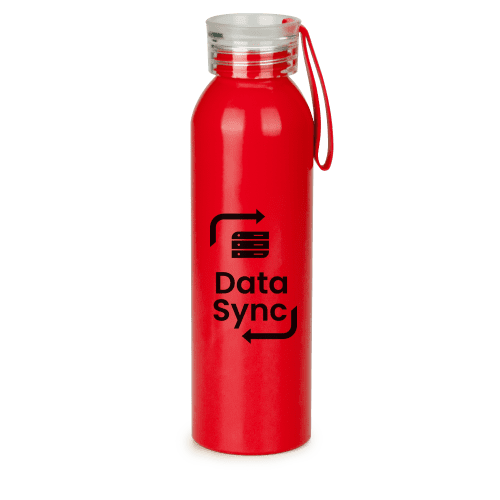 Promotional Recycled Aluminium Water Bottle in Red wth a design from Total Merchanidse