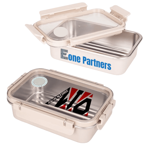 Customisable Microwave Safe Steel Lunch Box in Cream branded with your logo from Total Merchandise