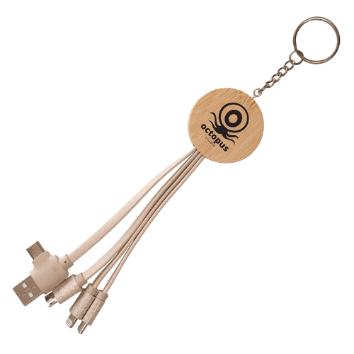 Logo Branded USB-C Round Bamboo & Wheat Straw Charger in Natural from Total Merchandise